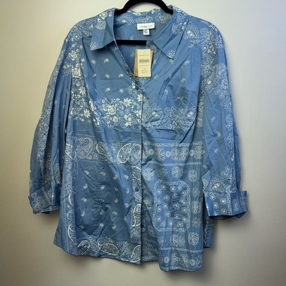 Coldwater Creek bandanna three-quarter inch sleeve button down front size 3XNWT - Picture 1 of 6